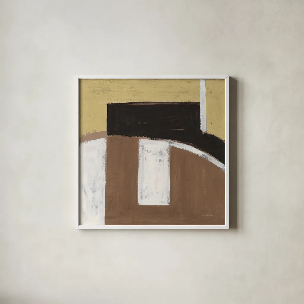 Balancing Act Neutral by Danhui Nai. Shown in a crisp white glass frame for a clean and minimalist style. Available as an archival giclee rolled canvas, fine art paper, or poster print. SKU 90638a.