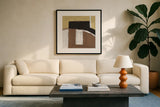 Balancing Act Neutral by Danhui Nai. Displayed in a glass frame with matte in a clean modern living room. Available as an archival giclee rolled canvas, fine art paper, or poster print. SKU 90638a.
