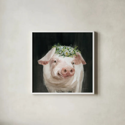 Barnyard Whimsy III by Danhui Nai. Shown in a crisp white glass frame for a clean and minimalist style. Available as an archival giclee rolled canvas, fine art paper, or poster print. SKU 90433a.
