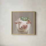 Barnyard Whimsy III Taupe by Danhui Nai. Shown in a natural wood glass frame for a timeless modern aesthetic. Available as an archival giclee rolled canvas, fine art paper, or poster print. SKU 96640a.