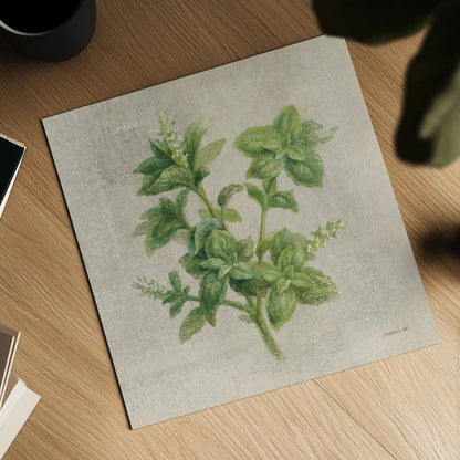 Basil by Danhui Nai. Shown as a detailed flat fine art print, highlighting archival giclee quality. Available as an archival giclee rolled canvas, fine art paper, or poster print. SKU 100974a.