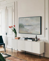 Bay Fog by Danhui Nai. shown as a framed stretched canvas in a living room above a console. Available as a archival giclee rolled canvas, fine art paper, or poster print. SKU 74122i.