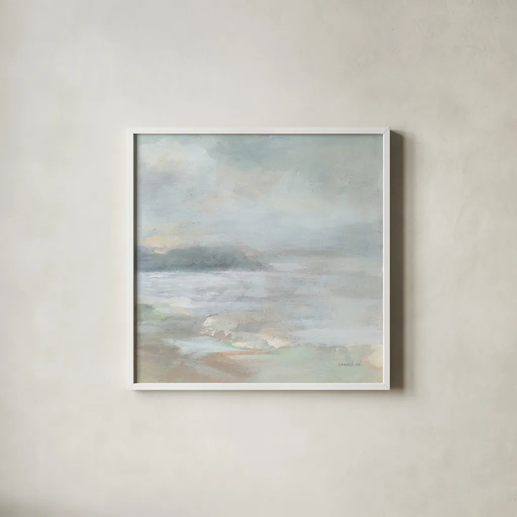 Bay Fog Crop by Danhui Nai. Shown in a crisp white glass frame for a clean and minimalist style. Available as an archival giclee rolled canvas, fine art paper, or poster print. SKU 74122a.