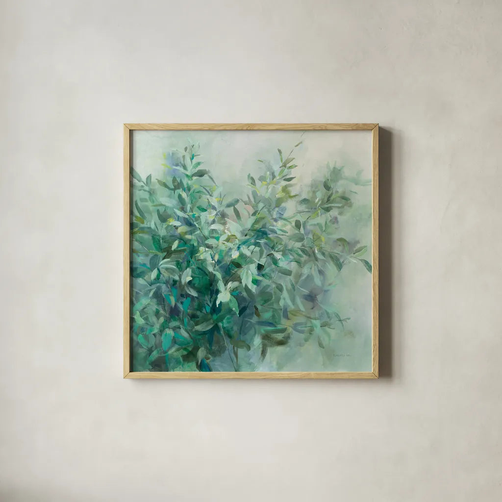 Bay Laurel by Danhui Nai. Shown in a natural wood glass frame for a timeless modern aesthetic. Available as an archival giclee rolled canvas, fine art paper, or poster print. SKU 56799a.