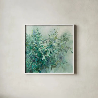 Bay Laurel by Danhui Nai. Shown in a crisp white glass frame for a clean and minimalist style. Available as an archival giclee rolled canvas, fine art paper, or poster print. SKU 56799a.
