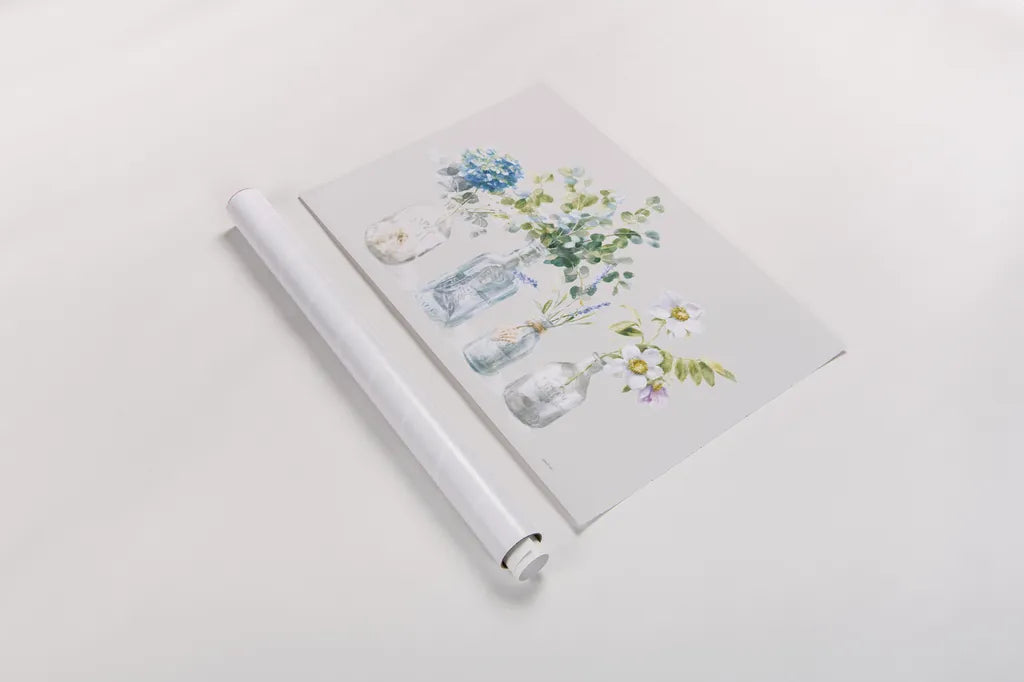 Beach Flowers I Grey by Danhui Nai. shown as a rolled paper print. Available as archival giclee rolled canvas, fine art paper, or poster print. SKU 57726i.