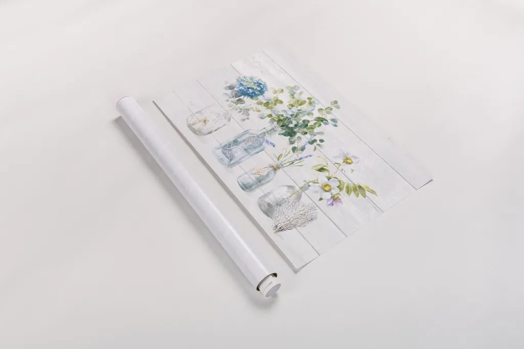 Beach Flowers I Shiplap by Danhui Nai. shown as a rolled paper print. Available as archival giclee rolled canvas, fine art paper, or poster print. SKU 44431i.