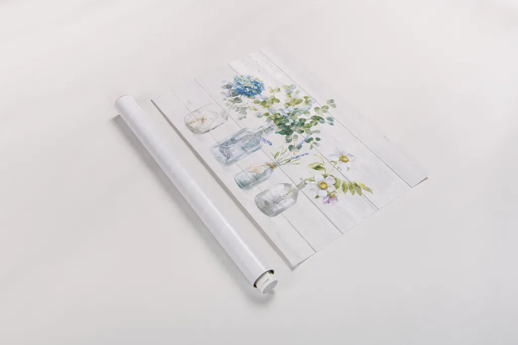 Beach Flowers I Shiplap No Coral by Danhui Nai. shown as a rolled paper print. Available as archival giclee rolled canvas, fine art paper, or poster print. SKU 84634i.