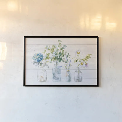 Beach Flowers I Shiplap No Coral by Danhui Nai. shown as a paper print in a black flame. Available as a archival giclee rolled canvas, fine art paper, or poster print. SKU 84634i.