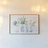 Beach Flowers I Shiplap No Coral by Danhui Nai. shown as a paper print in a natural frame. Available as a archival giclee rolled canvas, fine art paper, or poster print. SKU 84634i.