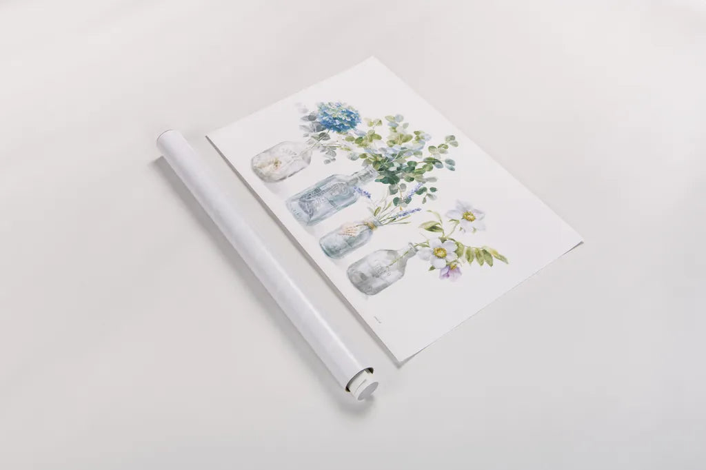 Beach Flowers I no coral by Danhui Nai. shown as a rolled paper print. Available as archival giclee rolled canvas, fine art paper, or poster print. SKU 80141i.