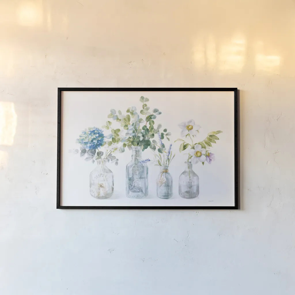 Beach Flowers I no coral by Danhui Nai. shown as a paper print in a black flame. Available as a archival giclee rolled canvas, fine art paper, or poster print. SKU 80141i.