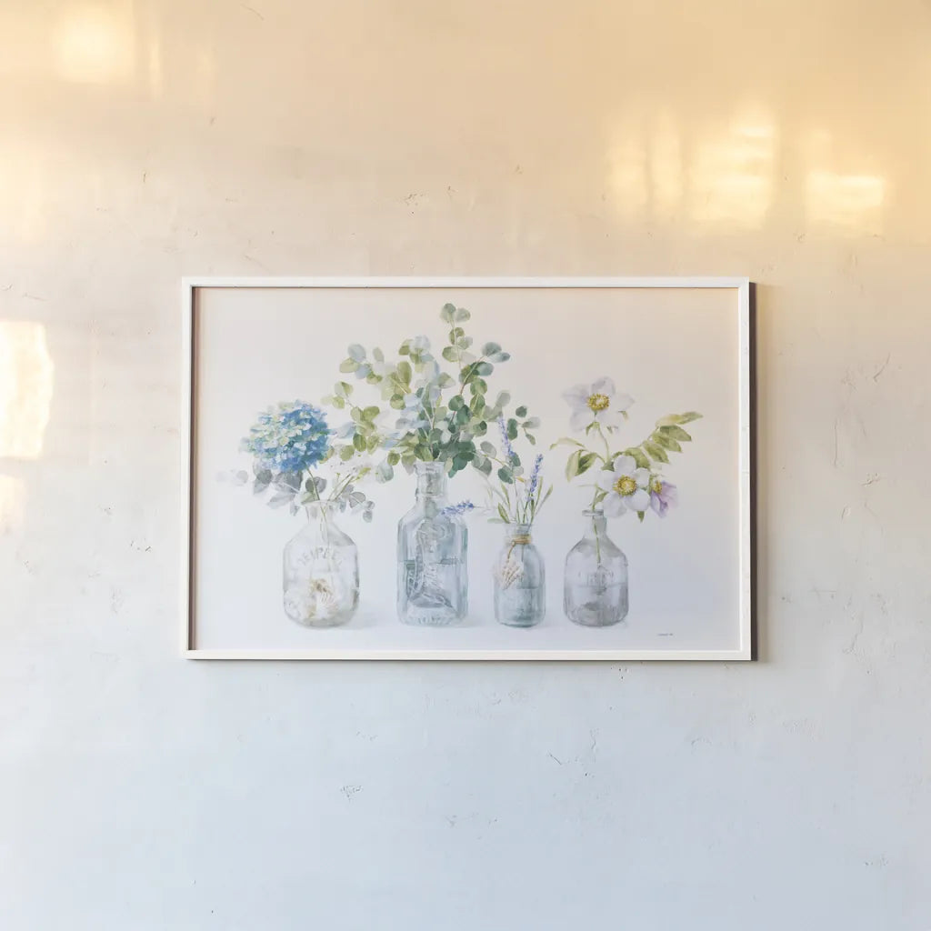 Beach Flowers I no coral by Danhui Nai. shown as a paper print in a white frame. Available as a archival giclee rolled canvas, fine art paper, or poster print. SKU 80141i.