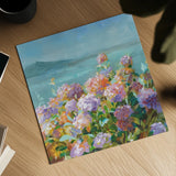 Beach Hydrangeas by Danhui Nai. Shown as a detailed flat fine art print, highlighting archival giclee quality. Available as an archival giclee rolled canvas, fine art paper, or poster print. SKU 81928a.