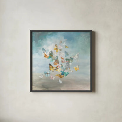 Beautiful Butterflies by Danhui Nai. Shown in a sleek black glass frame for a contemporary gallery look. Available as an archival giclee rolled canvas, fine art paper, or poster print. SKU 38232a.