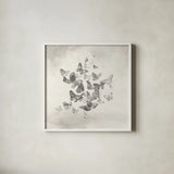 Beautiful Butterflies BW by Danhui Nai. Shown in a crisp white glass frame for a clean and minimalist style. Available as an archival giclee rolled canvas, fine art paper, or poster print. SKU 75582a.