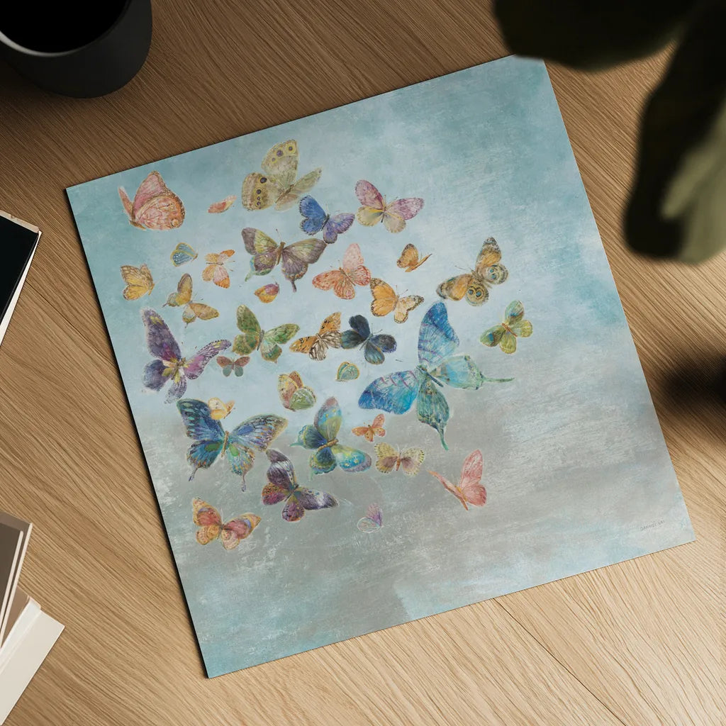 Beautiful Butterflies v3 Square by Danhui Nai. Shown as a detailed flat fine art print, highlighting archival giclee quality. Available as an archival giclee rolled canvas, fine art paper, or poster print. SKU 47868a.