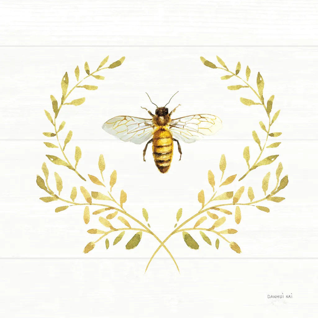 Bees and Blooms Bee Laurel by Danhui Nai. SKU 78403a. Archival Giclee Fine art print for wall decor.