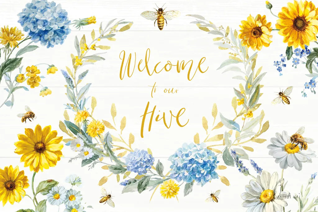 Bees and Blooms Flowers I by Danhui Nai. SKU 78394i. Archival Giclee Fine art print for wall decor.