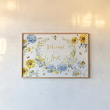 Bees and Blooms Flowers I by Danhui Nai. shown as a paper print in a natural frame. Available as a archival giclee rolled canvas, fine art paper, or poster print. SKU 78394i.