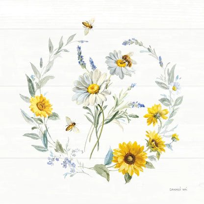 Bees and Blooms Flowers II with Wreath by Danhui Nai. SKU 78399a. Archival Giclee Fine art print for wall decor.