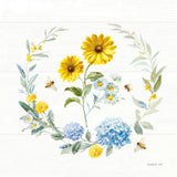 Bees and Blooms Flowers IV with Wreath by Danhui Nai. SKU 78401a. Archival Giclee Fine art print for wall decor.