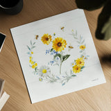Bees and Blooms Flowers V with Wreath by Danhui Nai. Shown as a detailed flat fine art print, highlighting archival giclee quality. Available as an archival giclee rolled canvas, fine art paper, or poster print. SKU 78402a.