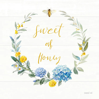 Bees and Blooms_Sweet As Honey Wreath by Danhui Nai. SKU 78406a. Archival Giclee Fine art print for wall decor.