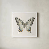 Beetles and Butterflies I Neutral by Danhui Nai. Shown in a crisp white glass frame for a clean and minimalist style. Available as an archival giclee rolled canvas, fine art paper, or poster print. SKU 93367a.