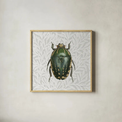 Beetles and Butterflies II by Danhui Nai. Shown in a natural wood glass frame for a timeless modern aesthetic. Available as an archival giclee rolled canvas, fine art paper, or poster print. SKU 86645a.