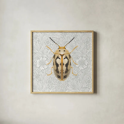 Beetles and Butterflies III by Danhui Nai. Shown in a natural wood glass frame for a timeless modern aesthetic. Available as an archival giclee rolled canvas, fine art paper, or poster print. SKU 86646a.