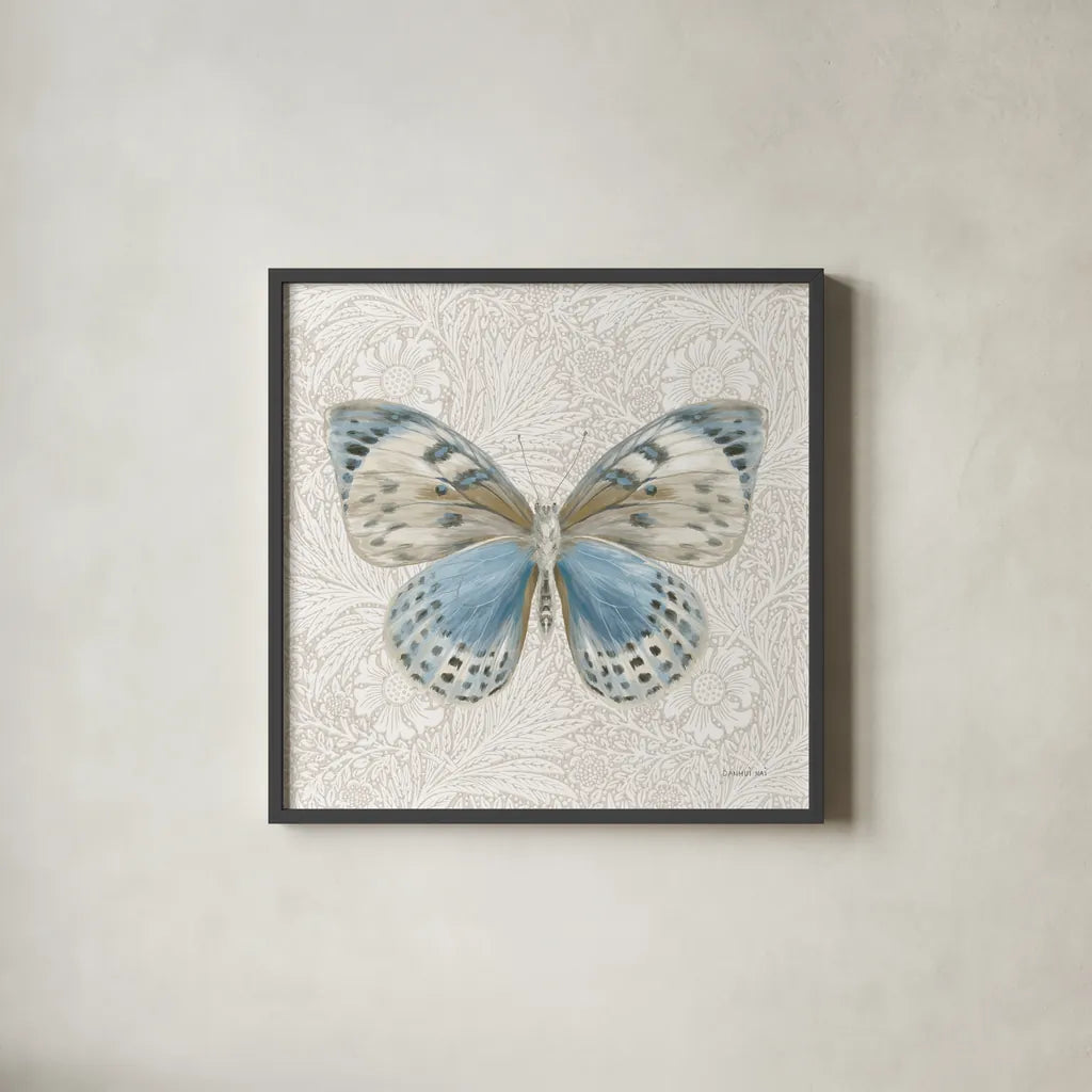 Beetles and Butterflies IV by Danhui Nai. Shown in a sleek black glass frame for a contemporary gallery look. Available as an archival giclee rolled canvas, fine art paper, or poster print. SKU 86647a.