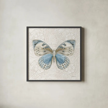 Beetles and Butterflies IV by Danhui Nai. Shown in a sleek black glass frame for a contemporary gallery look. Available as an archival giclee rolled canvas, fine art paper, or poster print. SKU 86647a.