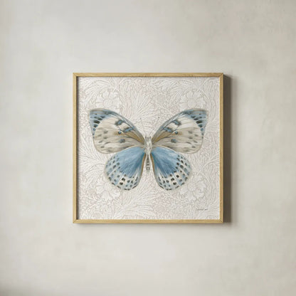 Beetles and Butterflies IV by Danhui Nai. Shown in a natural wood glass frame for a timeless modern aesthetic. Available as an archival giclee rolled canvas, fine art paper, or poster print. SKU 86647a.