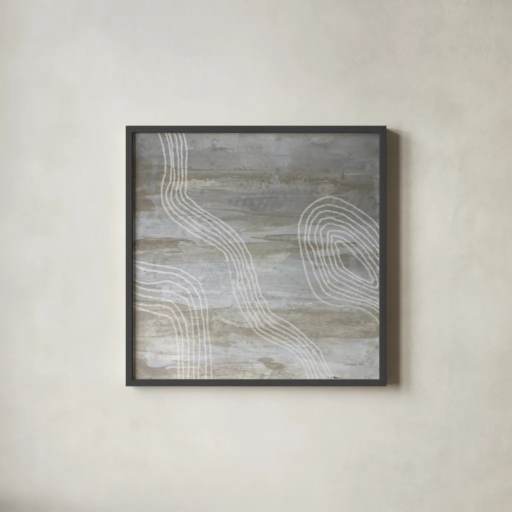 Beige Abstract I by Danhui Nai. Shown in a sleek black glass frame for a contemporary gallery look. Available as an archival giclee rolled canvas, fine art paper, or poster print. SKU 84419a.