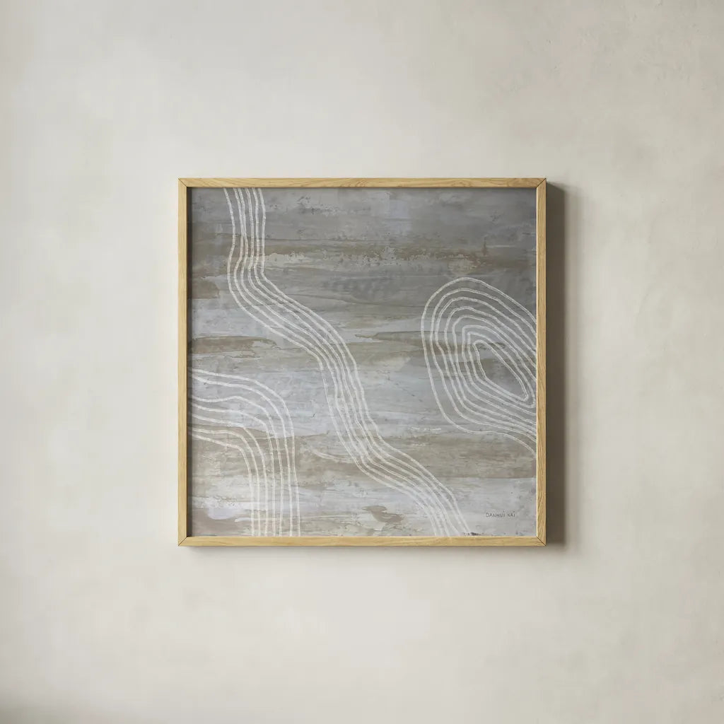 Beige Abstract I by Danhui Nai. Shown in a natural wood glass frame for a timeless modern aesthetic. Available as an archival giclee rolled canvas, fine art paper, or poster print. SKU 84419a.