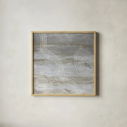 Beige Abstract I by Danhui Nai. Shown in a natural wood glass frame for a timeless modern aesthetic. Available as an archival giclee rolled canvas, fine art paper, or poster print. SKU 84419a.