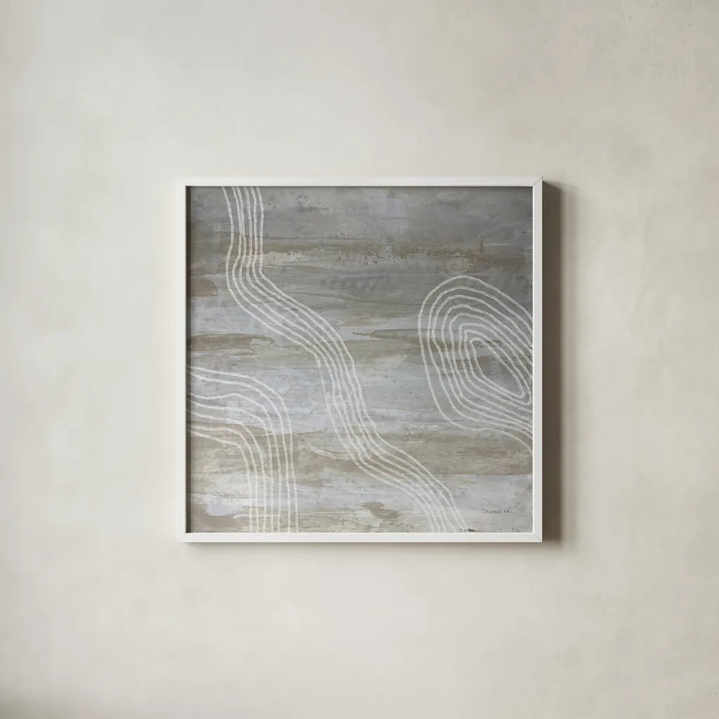 Beige Abstract I by Danhui Nai. Shown in a crisp white glass frame for a clean and minimalist style. Available as an archival giclee rolled canvas, fine art paper, or poster print. SKU 84419a.