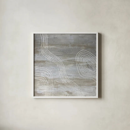 Beige Abstract I by Danhui Nai. Shown in a crisp white glass frame for a clean and minimalist style. Available as an archival giclee rolled canvas, fine art paper, or poster print. SKU 84419a.