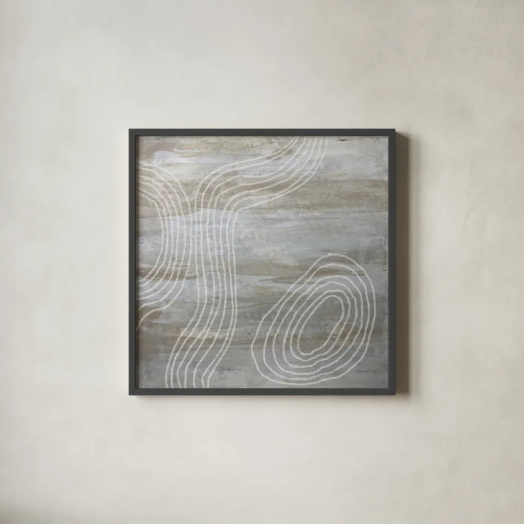 Beige Abstract II by Danhui Nai. Shown in a sleek black glass frame for a contemporary gallery look. Available as an archival giclee rolled canvas, fine art paper, or poster print. SKU 84420a.
