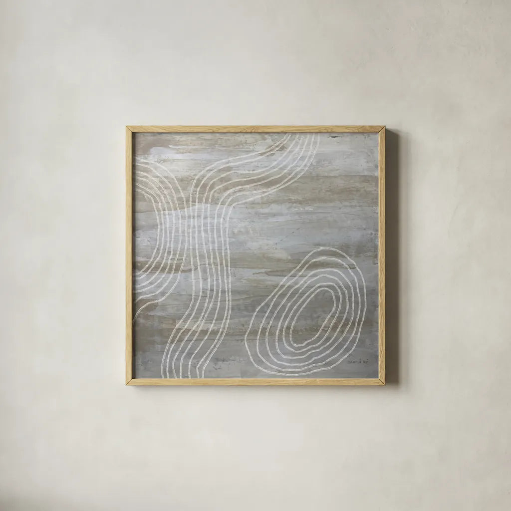 Beige Abstract II by Danhui Nai. Shown in a natural wood glass frame for a timeless modern aesthetic. Available as an archival giclee rolled canvas, fine art paper, or poster print. SKU 84420a.