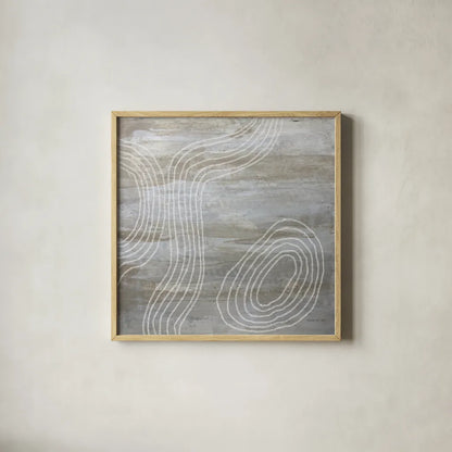 Beige Abstract II by Danhui Nai. Shown in a natural wood glass frame for a timeless modern aesthetic. Available as an archival giclee rolled canvas, fine art paper, or poster print. SKU 84420a.