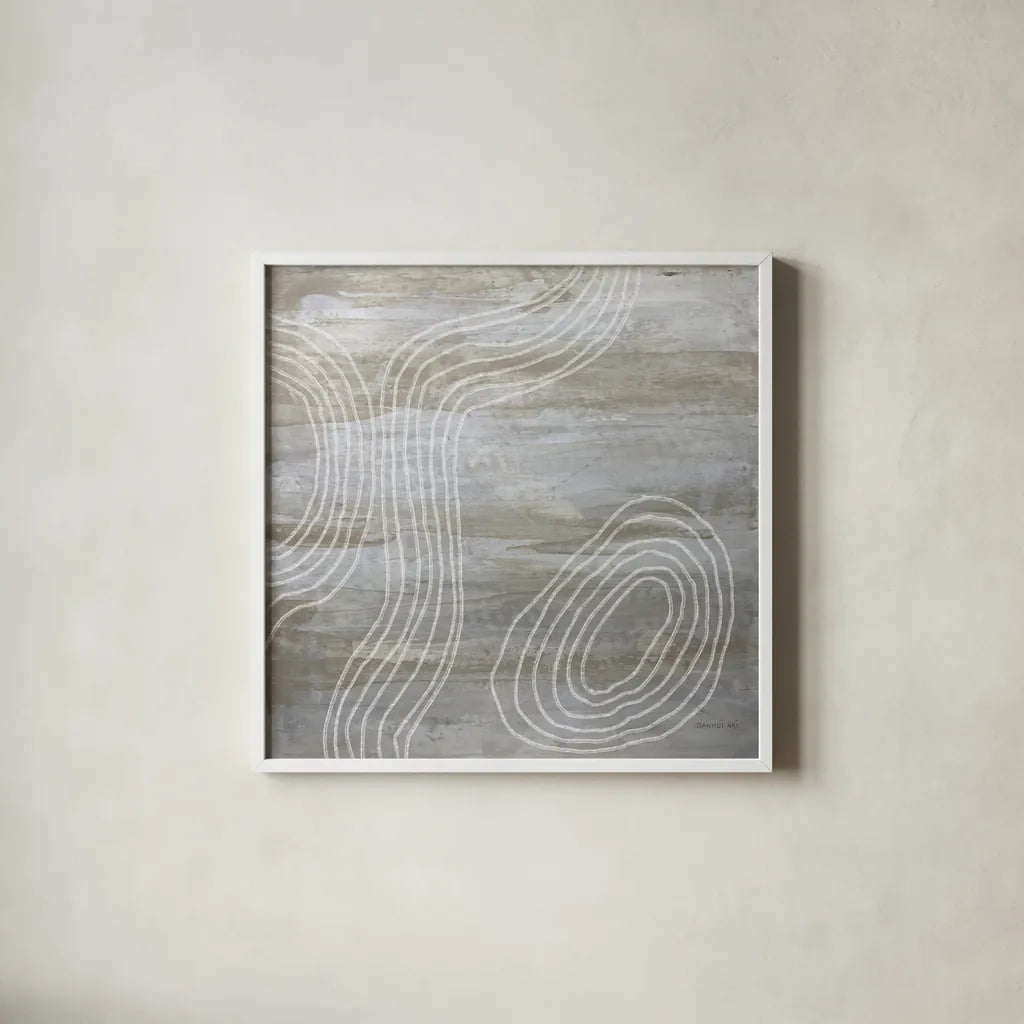 Beige Abstract II by Danhui Nai. Shown in a crisp white glass frame for a clean and minimalist style. Available as an archival giclee rolled canvas, fine art paper, or poster print. SKU 84420a.