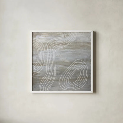 Beige Abstract II by Danhui Nai. Shown in a crisp white glass frame for a clean and minimalist style. Available as an archival giclee rolled canvas, fine art paper, or poster print. SKU 84420a.