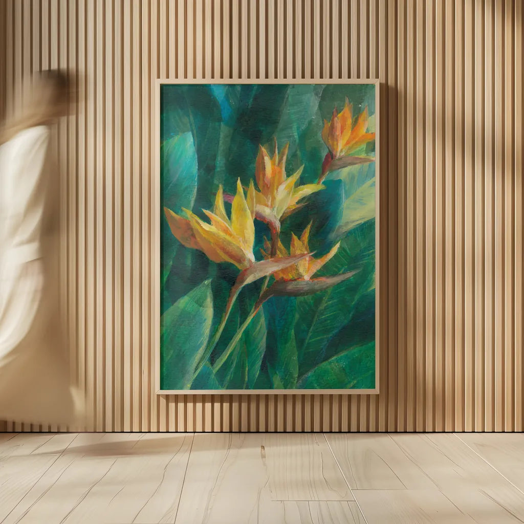 Bird of Paradise I Crop by Danhui Nai. shown as over sized large wall art. Available as an archival giclee rolled canvas, fine art paper, or poster print. SKU 54061h.