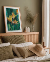 Bird of Paradise I Crop by Danhui Nai. shown as a paper print in a natural frame. Available as a archival giclee rolled canvas, fine art paper, or poster print. SKU 54061h.