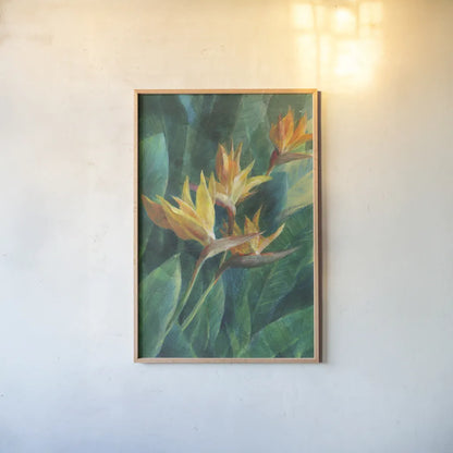Bird of Paradise I Crop by Danhui Nai. shown as a paper print in a natural frame. Available as a archival giclee rolled canvas, fine art paper, or poster print. SKU 54061h.
