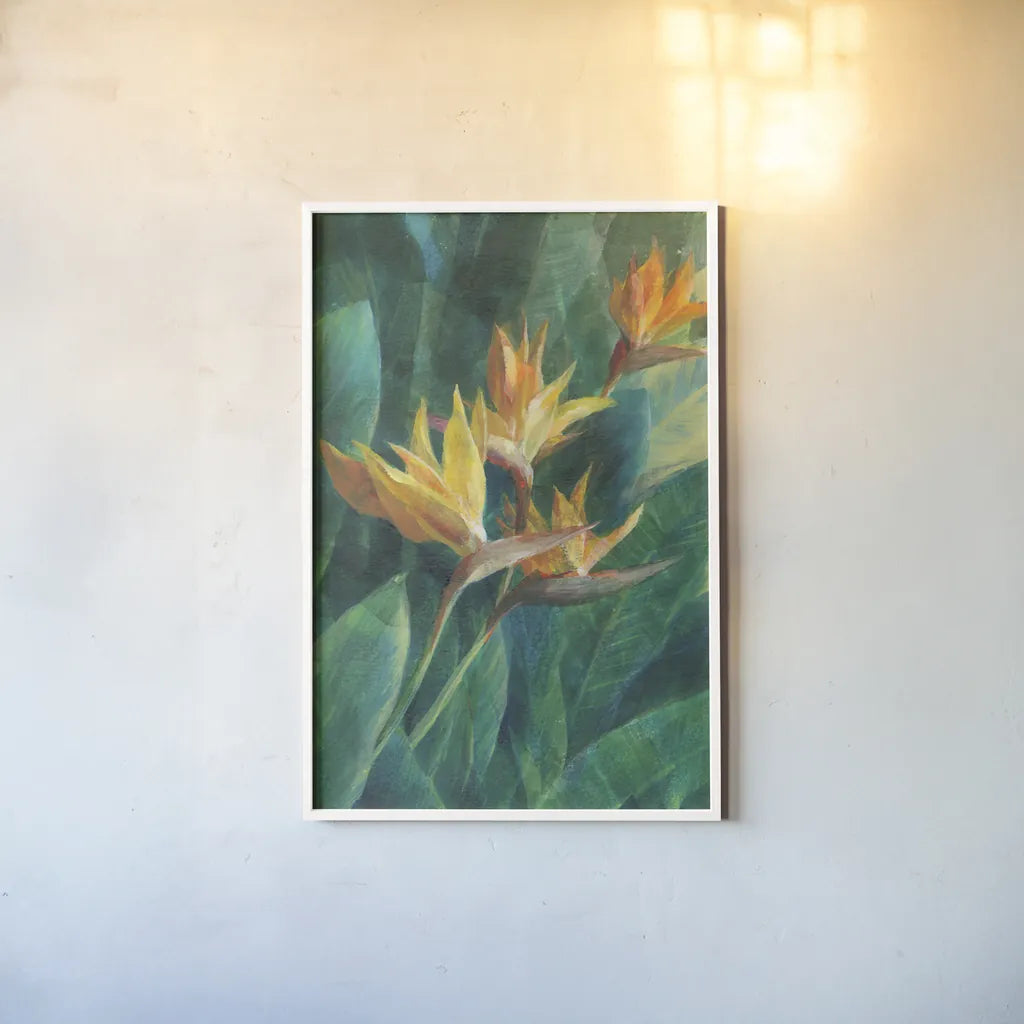 Bird of Paradise I Crop by Danhui Nai. shown as a paper print in a white frame. Available as a archival giclee rolled canvas, fine art paper, or poster print. SKU 54061h.