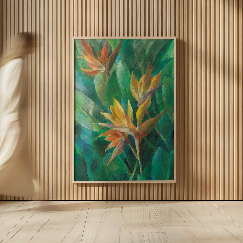 Bird of Paradise II Crop by Danhui Nai. shown as over sized large wall art. Available as an archival giclee rolled canvas, fine art paper, or poster print. SKU 54062h.