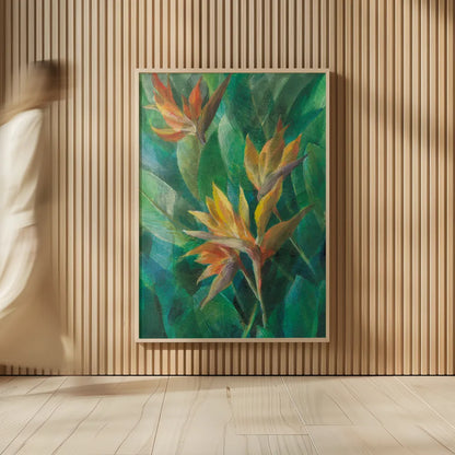 Bird of Paradise II Crop by Danhui Nai. shown as over sized large wall art. Available as an archival giclee rolled canvas, fine art paper, or poster print. SKU 54062h.